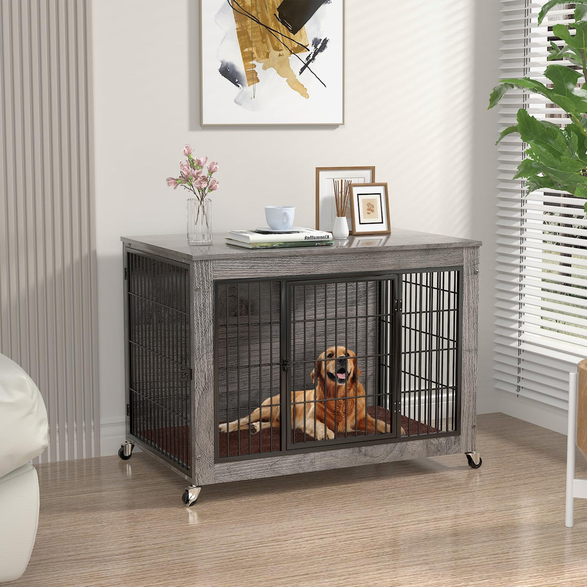 PRETZI Dog Crate Furniture with Cushion,38 Wooden Dog Crate nightstand — free download