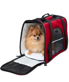 Red Pet Carrier Soft Sided Travel Bag Airline Approved For Cats & Dogs - Lg