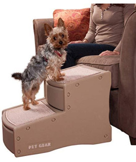 Pet Gear Easy Step II Pet Stairs, 2 Step for Cats/Dogs up to 150 Pounds, Portable, Removable Washable Carpet Tread, 2-Step, Tan