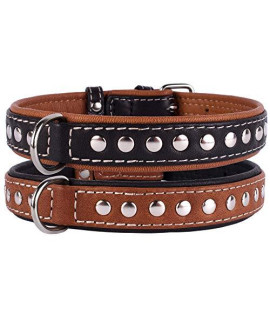 CollarDirect Studded Dog Collar Leather Pet Collars for Dogs Small Medium Large Puppy Soft Padded Brown Black (Black, Neck fit 11" - 13"")"