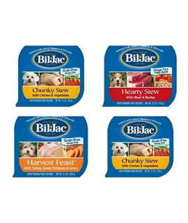 Bil Jac Wet Dog Food Bundle, 3.5 oz (Pack of 6) includes 2-Can Hearty Stew with Beef & Barley + 2-Can Chunky Stew with Chicken & Vegetables + 2-Can Harvest Feast with Turkey & Sweet Potatoes in Gravy