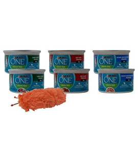Purina One Premium Grain Free Wet Cat Food Pate 3 Flavor 6 Can with Catnip Toy Sampler Bundle, 2 Each: Turkey, Beef, Ocean Whitefish (3 Ounces)