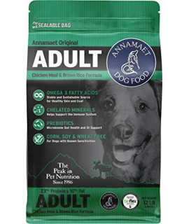 Annamaet Original Adult Formula Dry Dog Food, 23% Protein (Chicken & Brown Rice), 12-lb Bag