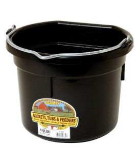 Little Giant Plastic Animal Feed Bucket (Black) Flat Back Plastic Feed Bucket with Metal Handle (8 Quarts / 2 Gallons) (Item No. P8FBBLACK)