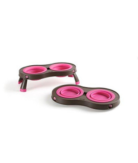 Popware for Pets Dexas Elevated Tandem Feeder Bowls with Legs, Medium, Brown/Pink