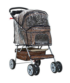 Pet Stroller Dog Cat Cage Stroller 4 Wheels W/RainCover,Leopard Skin