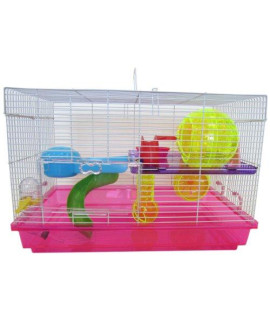 YML Clear Plastic Dwarf Hamster Mice Cage with Color Accessories, Pink