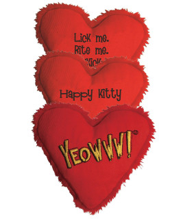 Yeowww Heart Attack Pack: 3X 100% Organic Catnip Heart Cat Toys Each With A Different Phrase