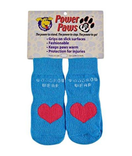 Woodrow Wear Power Paws Original Traction Socks for Dogs in Blue with Red Heart, XX-Small