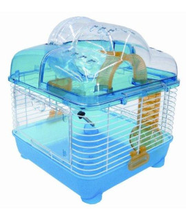 YML Clear Plastic Dwarf Hamster Mice Cage with Ball on Top, Blue