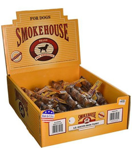 Smokehouse Pet Products Dsm85955 25-Pack Large Bacon Skin Twist Dog Treat With Shelf Display Box