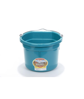 Plastic Animal Feed Bucket (Teal) - Little Giant - Flat Back Plastic Feed Bucket with Metal Handle (8 Quarts / 2 Gallons) (Item No. P8FBTEAL)