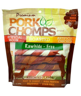Premium Pork Chomps Twistz Assorted Bacon, Roasted & Chicken, Large 12Ct