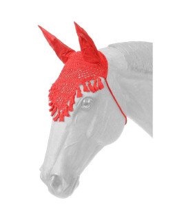 Tough-1 Crochet Fly Veil w/ Fringe Horse Tack Equine(Red)