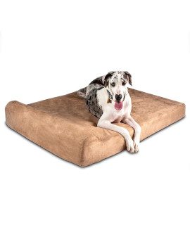 Big Barker Orthopedic Dog Bed wHeadrest - 7A Dog Bed for Large Dogs wWashable & chew-Resistant Microsuede cover - Elevated Dog Bed Made in The USA w 10-Year Warranty (Headrest, giant, Khaki)