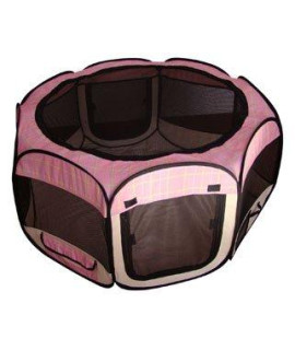 Pink grid Pet Dog cat Tent Puppy Playpen Exercise Pen M
