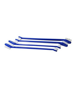 Dukes Pet Products 4 Piece Double Sided Canine Toothbrush Set with Long 8 1/2 Inch Handle (Blue, 4 Peice)