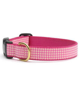 Up Country Pink Gingham Dog Collar, Small (9 to 15 inches) 5/8 inch Narrow Width