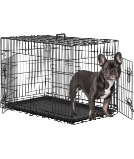 Large Dog Crate Dog Cage Dog Kennel Metal Wire Double-Door Folding Pet Animal Pet Cage with Plastic Tray and Handle,30 inches