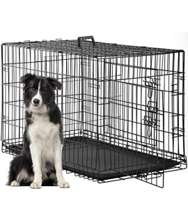 Dog Crate Kennel Pet Cage for Large Medium Dogs Travel Metal Double-Door Folding Indoor Outdoor Puppy Playpen with Divider and Handle Plastic Tray,48 42 36 30 24 inches (48 Dog Cage)