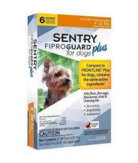 SENTRY PET cARE Fiproguard Plus for Dogs Flea and Tick Prevention for Dogs (5-22 Pounds) Includes 6 Month Supply of Topical Flea Treatments (3429)