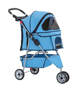 Dog Stroller Pet Stroller Cat Stroller for Medium Small Dogs Foldable Travel 3 Wheels Waterproof Puppy Stroller,Blue