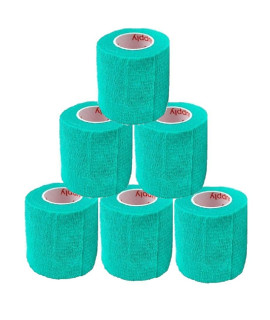 2 Inch Vet Wrap Tape Bulk (Teal) (Pack of 6) Self Adhesive Adherent Adhering Flex Bandage Grip Roll for Dog Cat Pet Horse