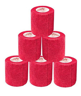 2 Inch Vet Wrap Tape Bulk (Red) (Pack of 6) Self Adhesive Adherent Adhering Flex Bandage grip Roll for Dog cat Pet Horse