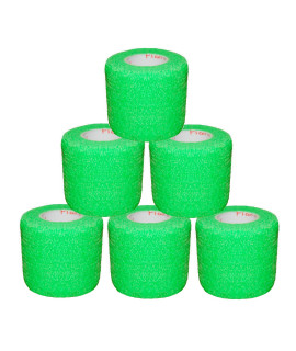 2 Inch Vet Wrap Tape Bulk (Neon green) (Pack of 6) Self Adhesive Adherent Adhering Flex Bandage grip Roll for Dog cat Pet Horse