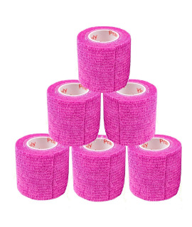 2 Inch Vet Wrap Tape Bulk (Fuchsia) (Pack of 6) Self Adhesive Adherent Adhering Flex Bandage grip Roll for Dog cat Pet Horse