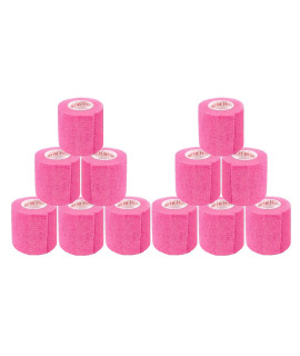 2 Inch Vet Wrap Tape Bulk (Neon Pink) (Pack of 12) Self Adhesive Adherent Adhering Flex Bandage grip Roll for Dog cat Pet Horse