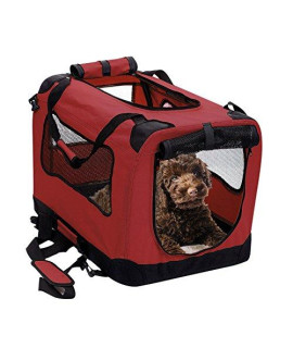 2Pet Foldable Dog Crate - Soft Easy To Fold & Carry Dog Crate For Indoor & Outdoor Use - Comfy Dog Home & Dog Travel Crate - Strong Steel Frame Washable Fabric Cover Frontal Zipper Small Red