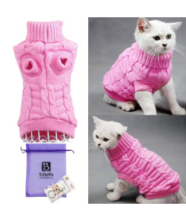 BroBear cable Knit Turtleneck Sweater for Small Dogs & cats Knitwear (Pink, Medium)