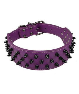 Dogs Kingdom Leather Black Spiked Studded Dog Collar 2 Wide, 31 Spikes 52 Studdeds Pit Bull, Boxer Collar