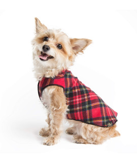 gold Paw Stretch Fleece Dog coat - Soft, Warm Dog clothes, Stretchy Pet Sweater - Machine Washable, Eco Friendly - All Season, Red classic Plaid, Size 8