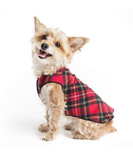 gold Paw Stretch Fleece Dog coat - Soft, Warm Dog clothes, Stretchy Pet Sweater - Machine Washable, Eco Friendly - All Season, Red classic Plaid, Size 20