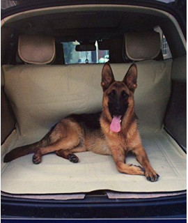 Extra Tough guarded Khaki Fabric Tan color car SUV Vans Truck Pet Dog cat Seat covers for Back Seats and cargo One Size Fits Most for Dogs size Small Medium Large XL (cargoTrunk 58x47)