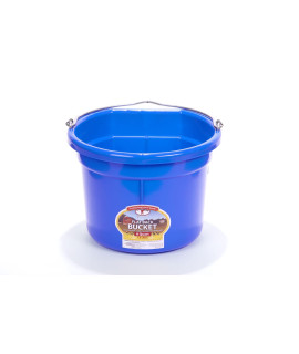 Plastic Animal Feed Bucket (Blue) - Little Giant - Flat Back Plastic Feed Bucket with Metal Handle (8 Quarts / 2 Gallons) (Item No. P8FBBLUE)