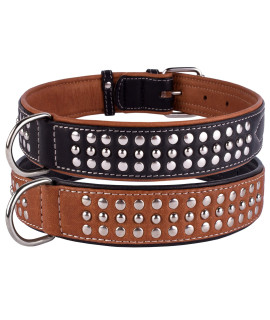 collarDirect Studded Dog collar Leather Pet collars for Dogs Small Medium Large Puppy Soft Padded Brown Black (Black Neck fit 20 - 22)