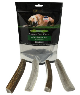 Deluxe Naturals Elk Antler Dog chews Long-Lasting A-grade Premium Elk Antler chews for Dogs from Naturally Shed Elk Antlers collected in The USA Split Medium (Pack of 4)