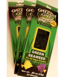 Omega One Super Veggie Green Seaweed for All Algae Grazers.8 oz, 23 g, 24 Sheets, 3 Pack