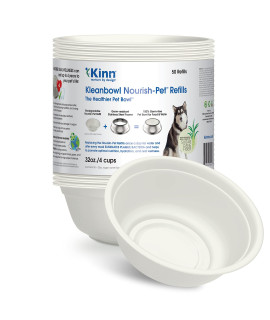 Kinn Kleanbowl Disposable Dog Food Bowls, 32 oz (Pack of 50) - Frame System Refills, compostable cat Food Bowls, Leakproof for Pet Feeding