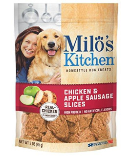 MiloS Kitchen chicken & Apple Sausage Slices Dog Treats 3-Ounce (Pack Of 12)
