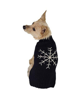 J-Dog Designs Snowflake Sweater: White and Navy Hand-Knit Sweater Made from 100% Soft Alpaca (Large)