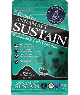 Annamaet Grain-Free Sustain Formula Dry Dog Food, (Line-Caught Cod & Free-Range Turkey), 5-lb Bag