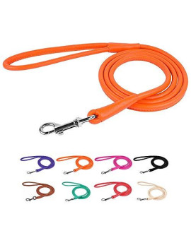 collarDirect Rolled Leather Dog Leash 4ft Soft Padded Training Leather Dog Lead 6ft Puppy Leash Rolled Leather Small Medium Large Black Blue Red Orange green Pink White (Orange Size L 6ft)