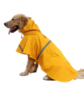 NAcOcO Large Dog Raincoat Adjustable Pet Water Proof clothes Lightweight Rain Jacket Poncho Hoodies with Strip Reflective (XXL, Yellow)