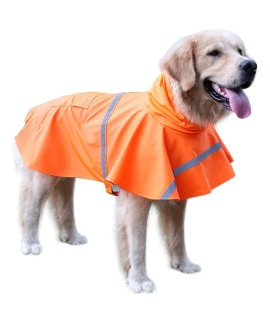 NAcOcO Large Dog Raincoat Adjustable Pet Water Proof clothes Lightweight Rain Jacket Poncho Hoodies with Strip Reflective (XXL, Orange)