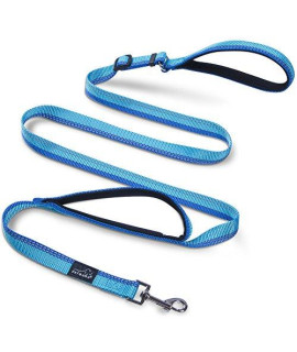 Petbaba No Pull Dog Leash, 6Ft Adjustable Lead With Double Handle, Reflective Gear Safe At Night Walk, Short Knob With Soft Padded To Protetct Hands When Controlling Pet In Traffic In Blue
