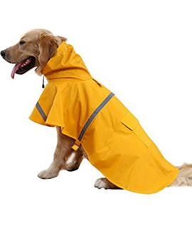 NAcOcO Large Dog Raincoat Adjustable Pet Water Proof clothes Lightweight Rain Jacket Poncho Hoodies with Strip Reflective (M, Yellow)